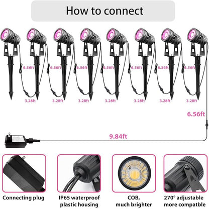 Smart Low Voltage Landscape Lights, Bluetooth Landscape Lighting, RGB Warm White LED Spotlights APP Control, 12V 24W Outdoor Yard Spot Lights with Spike Stand, Waterproof Garden Light Music Sync
