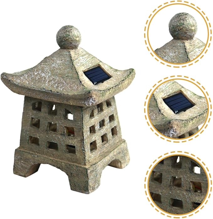 Solar Pagoda Garden Statue Solar Pathway Lights Resin Japanese Style Lantern Outdoor Landscape Decor for Patio Backyard Lawn
