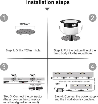 LED Deck Light Kits Warm White, Φ1.22 Recessed Step Light 12 Pack with Black Protective Shell, DC12V Low Voltage LED Deck Lighting, IP67 Waterproof Outdoor Stair Lights for Garden