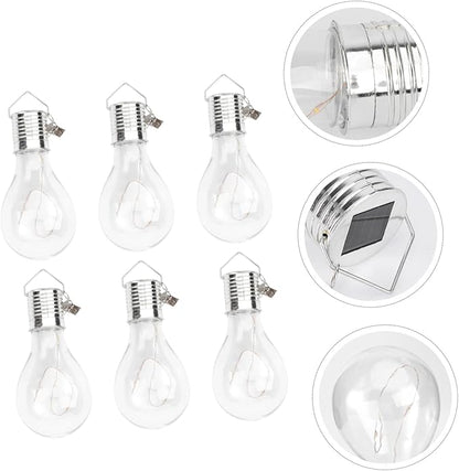 DOITOOL 6pcs Solar Powered Copper Wire Led Hanging Bulb Warm White Light for Garden Patio and Party Decoration Easy to Install Low Power Consumption