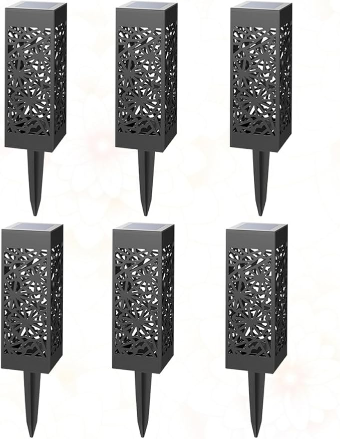 6pcs Hollow-Out Waterproof Solar Lawn Lights Warm White Ground Plug Outdoor Garden Path Lighting for Patio and Yard