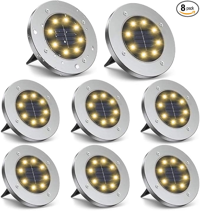 ZGWJ 8 Pack Solar Ground Lights,8 LED Solar Garden Lights Outdoor Waterproof Landscape Lighting for Yard Walkway Patio Lawn Driveway Decoration Warm White