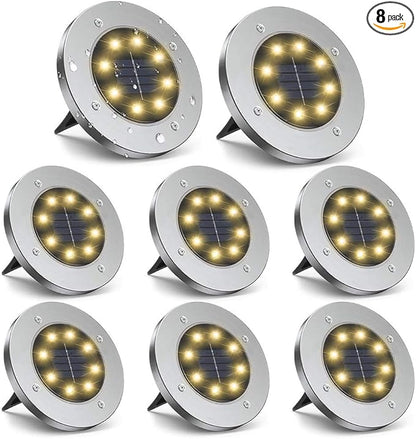 ZGWJ 8 Pack Solar Ground Lights,8 LED Solar Garden Lights Outdoor Waterproof Landscape Lighting for Yard Walkway Patio Lawn Driveway Decoration Warm White
