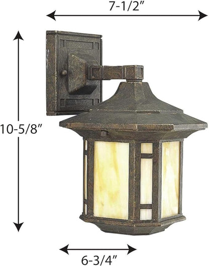 Progress Lighting P5628-46 1-Light Wall Lantern with Honey Art Glass and Mica Accent Panels, Weathered Bronze