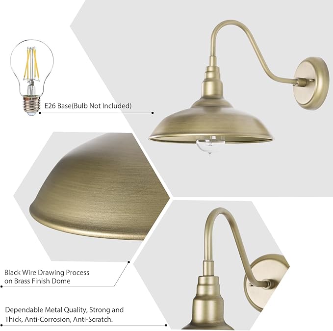10 Inch Gooseneck Barn Light for Farmhouse, Brass Exterior Barn Style Light Fixture with Wall Mount, Outside Goose | Lumora