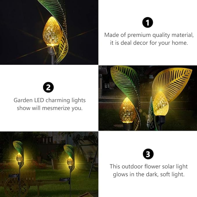 Solar Garden Lights Solar Pathway Lights Solar Garden Leaf Stake Lights Pathway Markers Landscape Lights Solar Garden Lawn Lights for Lawn Patio Yard Walkway