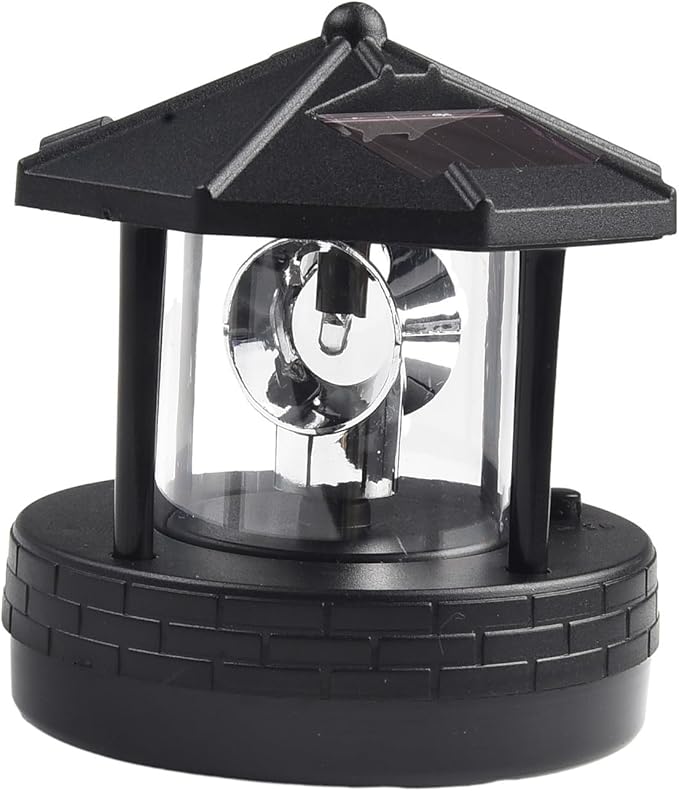 Solar Rotating Lighthouse Solar Powered Lighthouse Outdoor Lawn Light for Garden Yard Outdoor Decor(Black)