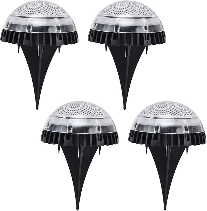 4 Pack Solar with 8 LED Outdoor Ground Lights for Pathway, Lawn & Backyard - and Solar Powered Lighting (White | Lumora