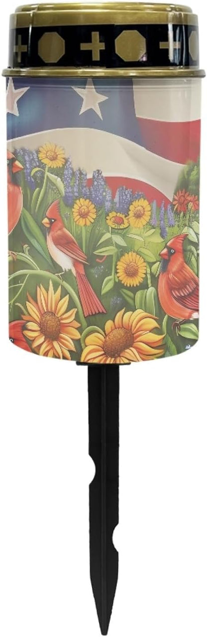 Generic American Flag Solar Light Outdoor Memorial Solar Light Flower Solar Stake Lights for Pathway Yard 4th of July Landscape Path Light LED Solar Lights Outdoor Cemetery Solar Light