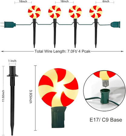 Christmas Lollipop Pathway Lights, 2 Sets 7Ft Christmas Pathway Lights Outdoor with 8 Candy Cane Markers Stake Lights, Candy Cane Landscape Path Lights for Outdoor Lawn, Garden, Yard, Sidewalk
