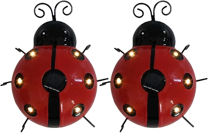 Solar Ladybug Lights Metal Garden Decor for Outside Cute Ladybugs Yard Art Lawn Ornaments Sculptures & Statues with Solar Lights Outdoor Fence Decoration for Patio