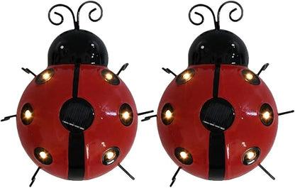 Solar Ladybug Lights Metal Garden Decor for Outside Cute Ladybugs Yard Art Lawn Ornaments Sculptures & Statues with Solar Lights Outdoor Fence Decoration for Patio