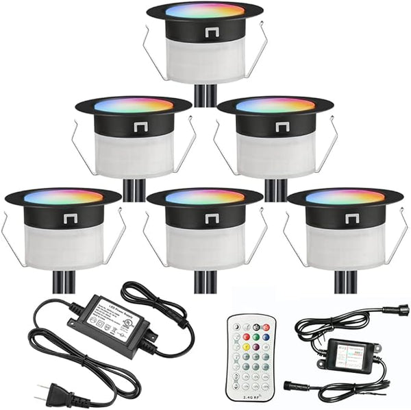 FVTLED Low Voltage Recessed RGBW Deck Light, 6pcs Φ1.22 RGB & Warm White Stainless Steel Waterproof Outdoor Step | Lumora