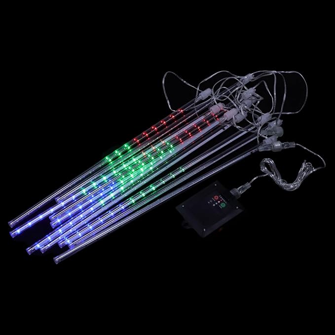 Veemoon 1Set Solar Meteor Shower Lights Outdoor Decorative Lighting with Tubes Each for Weddings Christmas Parties Energy Saving Atmosphere Light with Remote