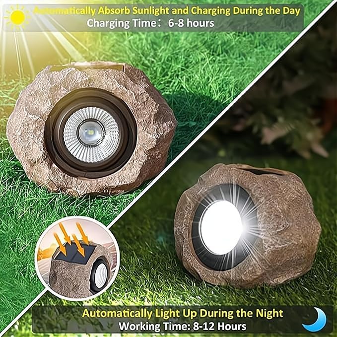 Solar Rock Lights Outdoor, LED Landscape Spotlights Waterproof with Auto On/Off, Decorative Solar Powered Garden | Lumora