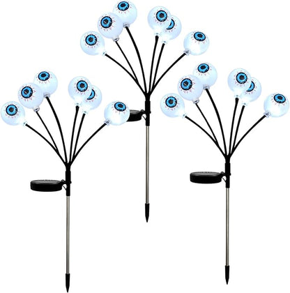 Set of 3 Halloween Eyeball Lights Outdoor Solar Pathway Lights with 18 Cool White LEDs for Garden Yard Lawn Patio Decorations
