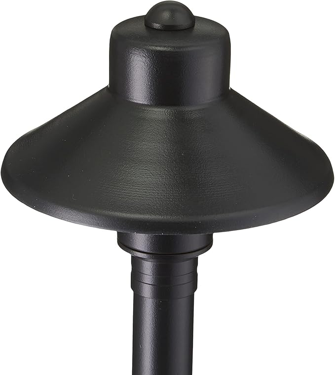 VOLT Flat Hat 12V Black Brass Path Light (5" Shade, 25" Tall) with 3W 2700K Warm White G4 LED Bulb for Low Voltage Landscape Lighting on Outdoor Pathway, Walkway, Garden, Driveway or Patio