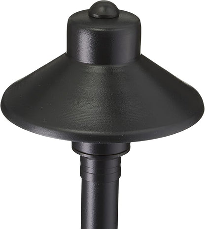 VOLT Flat Hat 12V Black Brass Path Light (5" Shade, 25" Tall) with 3W 2700K Warm White G4 LED Bulb for Low Voltage Landscape Lighting on Outdoor Pathway, Walkway, Garden, Driveway or Patio