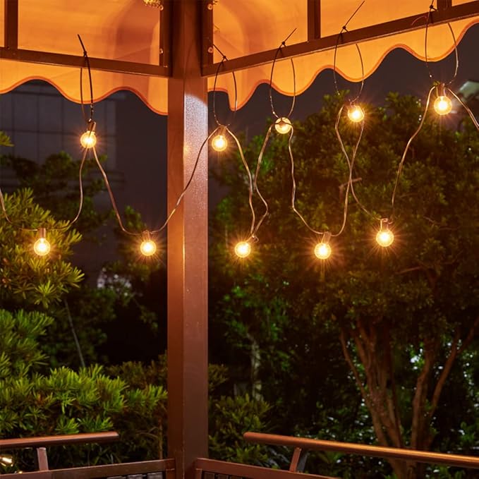 Abeja 50 Feet Patio String Lights with 53 Edison Globe Bulbs and 50 Pack G40 Light Bulbs Replacement, 120V 5W Clear Globe G40 Outdoor String Lights