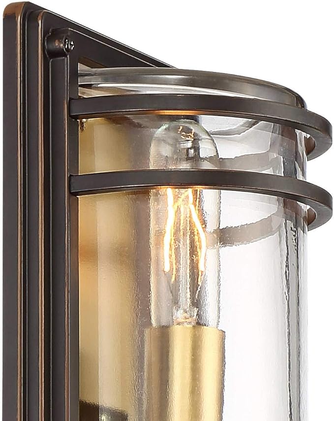 John Timberland Habitat Modern Industrial Outdoor Wall Light Fixture Bronze Warm Brass Steel 16" Clear Glass for Exterior House Porch Patio Outside Deck Garage Yard Front Door Garden Home