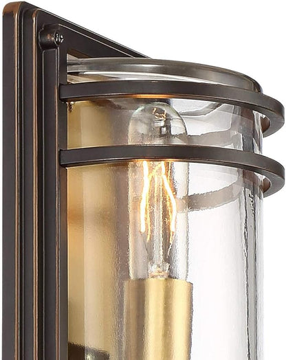 John Timberland Habitat Modern Industrial Outdoor Wall Light Fixture Bronze Warm Brass Steel 16" Clear Glass for Exterior House Porch Patio Outside Deck Garage Yard Front Door Garden Home