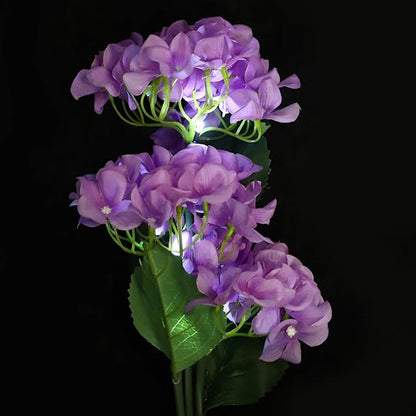 LED Solar Garden Light Outdoor Decorative Artificial Flower Path Light, 3 Blooming Realistic Hydrangea Flowers Solar-powered Light Waterproof Landscape Pathway Yard Walkway Solar Flower Light