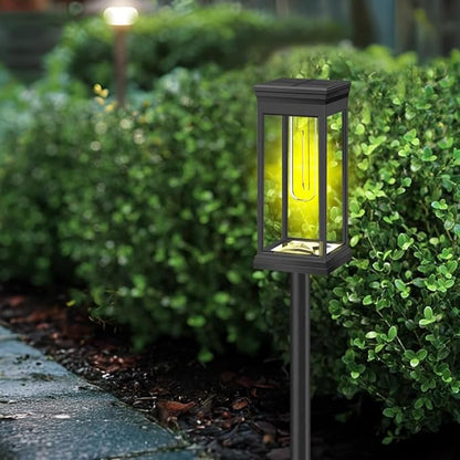 Solar Pathway Lights Outdoor, LED Garden Stake Light with Automatic Charging, Black ABS Plastic, 21.26 Inch Height, Warm White 3000-4000K, Ground Mount Landscape Lighting (Black Square, 8, Count)
