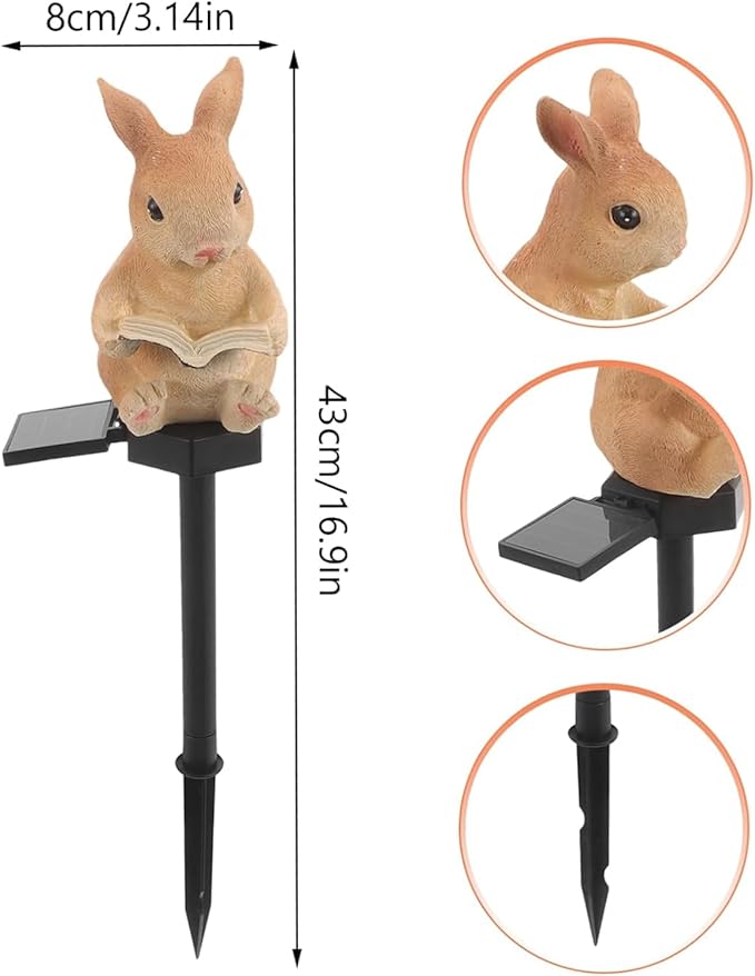 Garden Bunny Statue Solar Lights, Rabbit Outdoor Decor Stake Light, Egg Rabbit Figurines Decor for Patio Balcony Yard Lawn, Bunny Gardening Gift for Women, Mom, Grandma