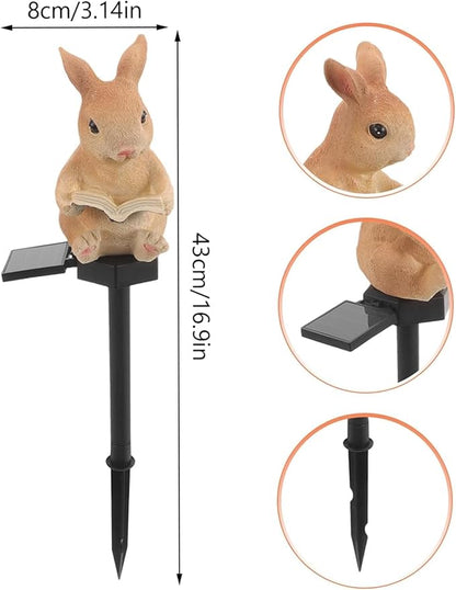 Garden Bunny Statue Solar Lights, Rabbit Outdoor Decor Stake Light, Egg Rabbit Figurines Decor for Patio Balcony Yard Lawn, Bunny Gardening Gift for Women, Mom, Grandma