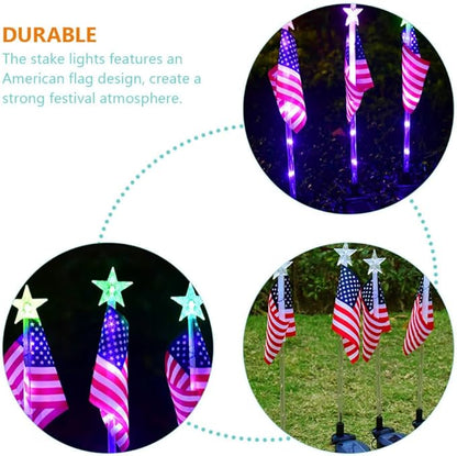 Solar Decorative Lights LED Outdoor Solar Lights America Flag Decorative Flags Patriotic Garden Flag Solar Landscaping Spotlights Solar Garden Lights Outdoor LED Flagpole Lights