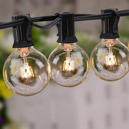 25Ft G40 Outdoor String Lights with 25 Clear Vintage Light Bulbs and 25 Pack G40 Replacement Light Bulbs, C7/E12 Screw Base, 5W Black Wire