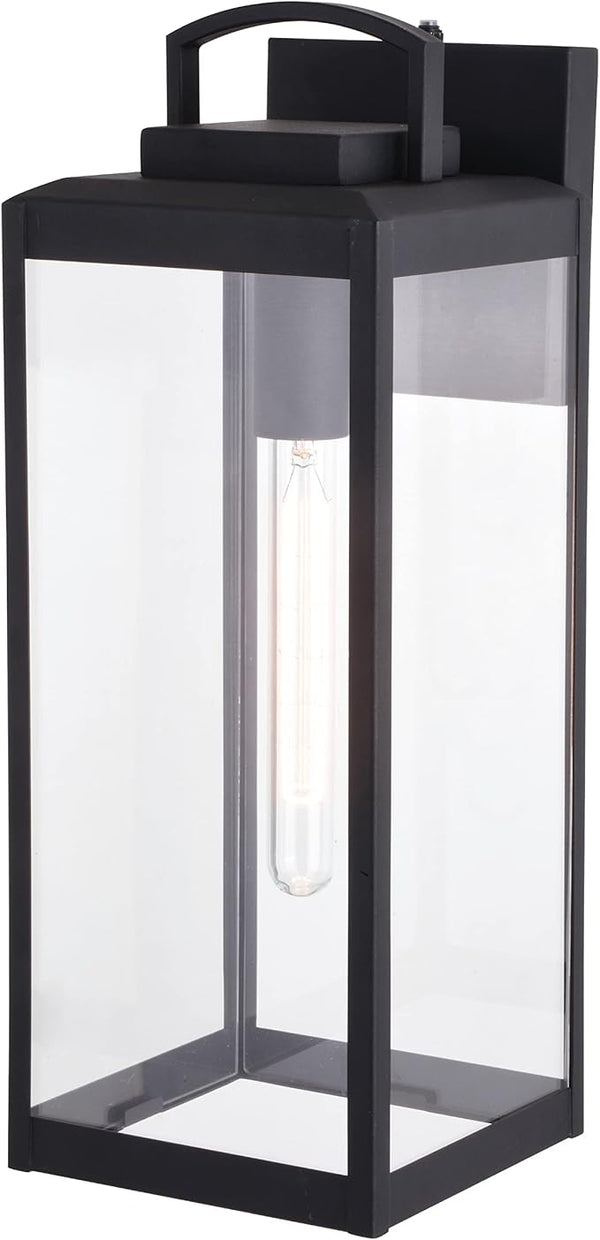 VAXCEL Kinzie Outdoor Porch Light, 7" W x 19" H Black Outdoor Lantern, Modern Dusk to Dawn Wall Light for Porch | Lumora