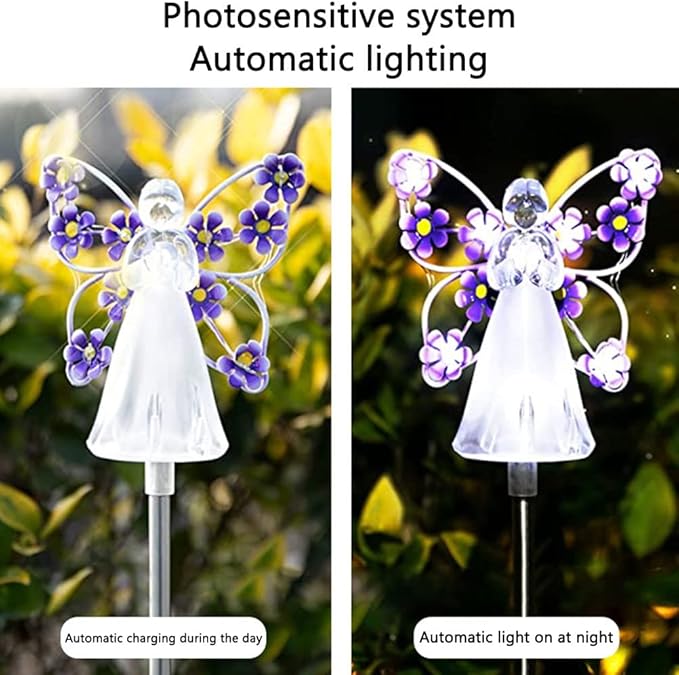 2PCS Angel Solar Lights LED Solar Garden Stake Lights Outdoor Garden Angel Decoration (Blue)