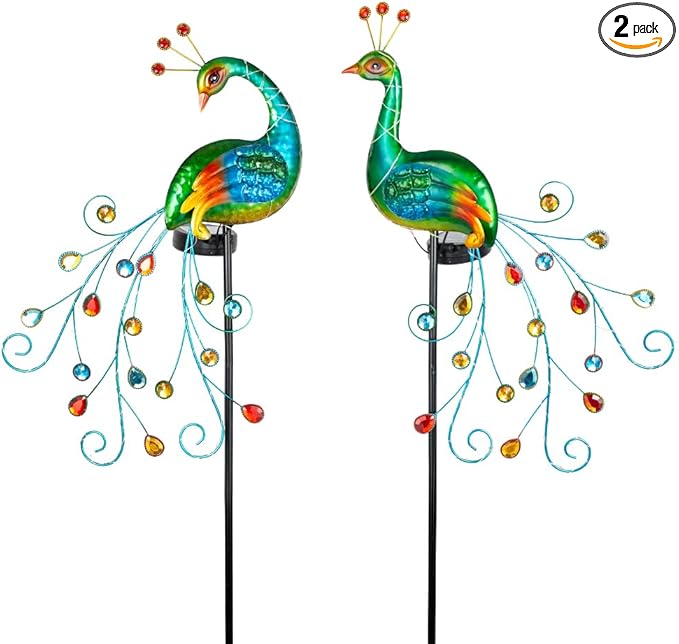 DREAMSOUL 2 Pack Peacock Solar Lights Outdoor, Tall Waterproof LED Outdoor Solar Lights for Yard Pathway Peacock Decor