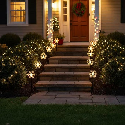 Mycznsyard Solar Snowflake Pathway Light 5 Pack Christmas Decorative Lights Waterproof LED Night Lights for Outdoor Ground Lawn Landscape Holiday Party Decor (Warm White)