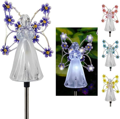 Hyuduo Angel Solar Lights 2 Pack – Stainless Steel Outdoor Garden Lights, 7 LED Cool White Solar Pathway Lights for Yard, Lawn, Walkway, Driveway – IP44 Waterproof