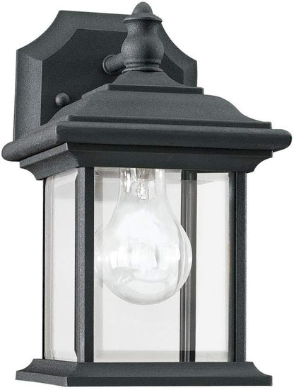 Sea Gull Lighting 85200-12 Wynfield One-Light Outdoor Wall Lantern with Clear Beveled Glass Panels, Black Finish