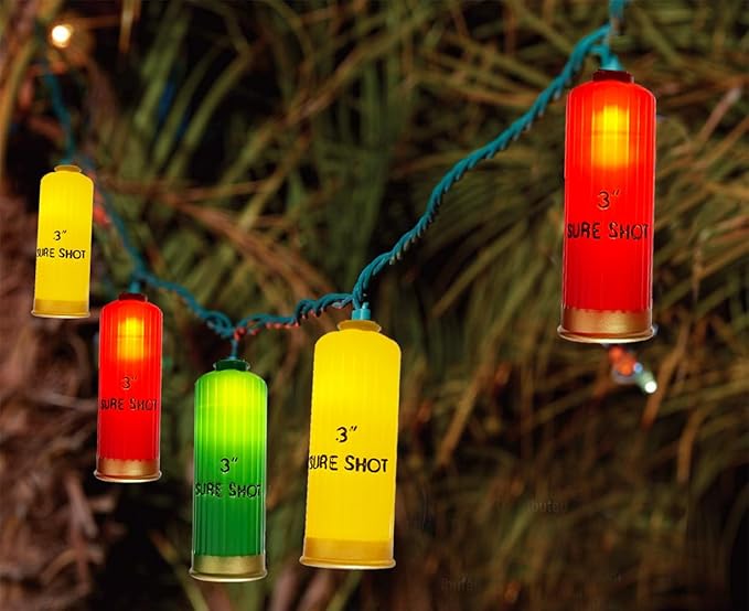 Multicolor Shotgun Shell String Lights Plug in, 8.5Ft Outdoor Christmas Decorations Lights with 10 LED 3D Bullets Lights, Hanging Novelty Bullets Shell Light for Outdoor Patio Garden Backyard Party
