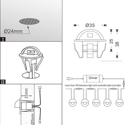FVTLED LED Stair Lights Kit Low Voltage Waterproof IP65 Outdoor Half Moon 1-2/5" Stainless Steel Recessed Wood Deck Lighting Yard Garden Patio Step Landscape Pathway LED Light (Cold White)