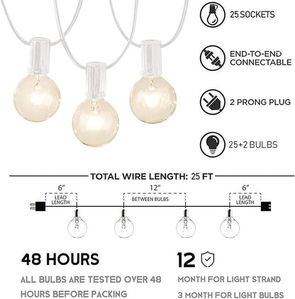Afirst White Outdoor String Lights 25FT with 27 Globe Bulbs Vintage Incandescent Lights for Patio Garden Backyard Party Wedding
