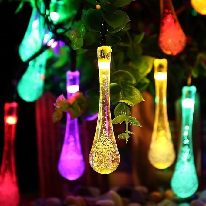 Solar String Lights 20ft 30 LED Water Drop Solar String Fairy Waterproof Lights for Halloween, Christmas, New Year, Valentine, Patio, Party, Wedding Decorations(Multicolor)