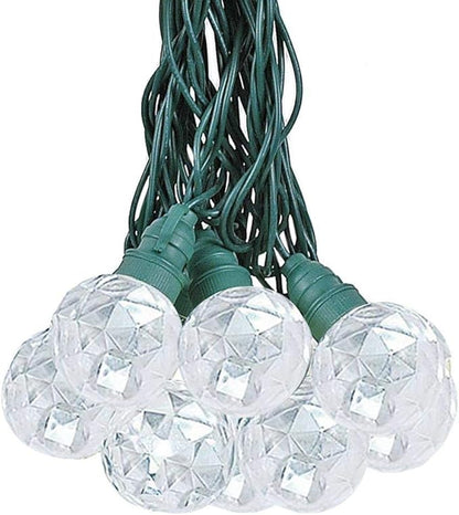10 Foot LED G40 Sparkle Outdoor Patio String Lights with 10 Pure White Globe Bulbs – Market Bistro Café Hanging String Lights – C7/E12 Base - Green Wire