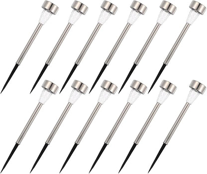 12pcs Stainless Steel Solar Pathway Lights Outdoor Solar Stake Lights for Garden Walkway Bright White LED Easy Installation Weather Resistant Landscape Lighting