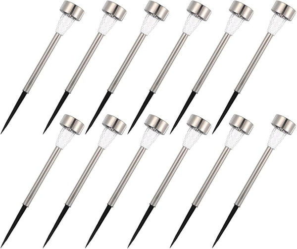 12pcs Stainless Steel Solar Pathway Lights Outdoor Solar Stake Lights for Garden Walkway Bright White LED Easy | Lumora