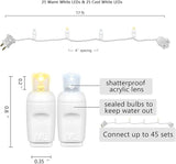 5MM Christmas Lights Warm White and Cool White LED String Lights, 50 LEDs 120V UL, 17FT White Wire Christmas Lights | Lumora