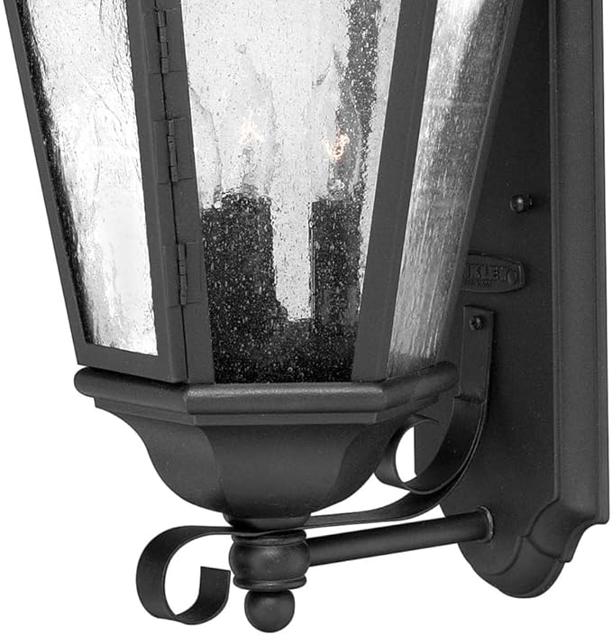 Hinkley Edgewater Medium Wall Mount Outdoor Lantern - Aluminum, Clear Seedy Glass, Traditional - Black Finish | Lumora