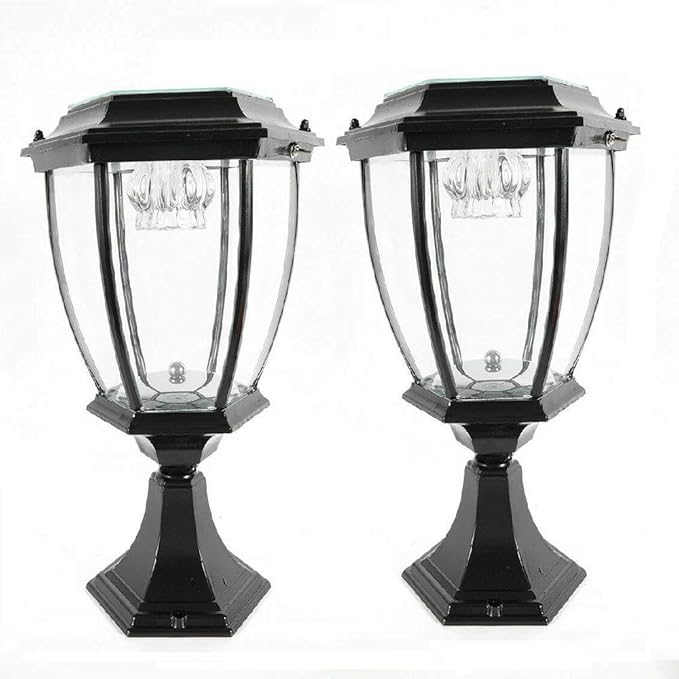 Solar Powered Outdoor Pillar Light Solar Landscape Pathway LED Lights Solar Post Light Waterproof Lantern Lamp for Fence Deck (Black x 2)