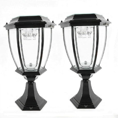 Solar Powered Outdoor Pillar Light Solar Landscape Pathway LED Lights Solar Post Light Waterproof Lantern Lamp for Fence Deck (Black x 2)