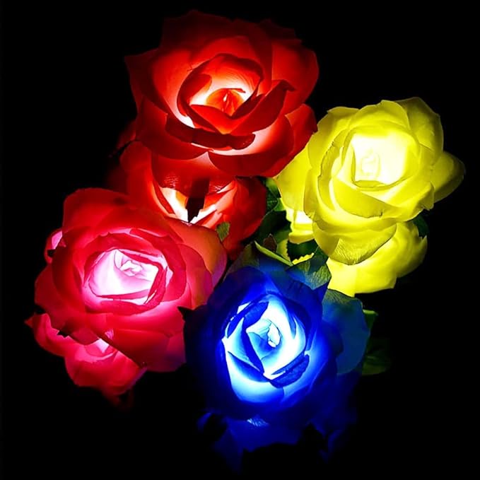 Outdoor Realistic Solar Powered Rose Flower Lights Stake,2 Pack 10 Rose Solar Garden Decorative Waterproof Lights | Lumora