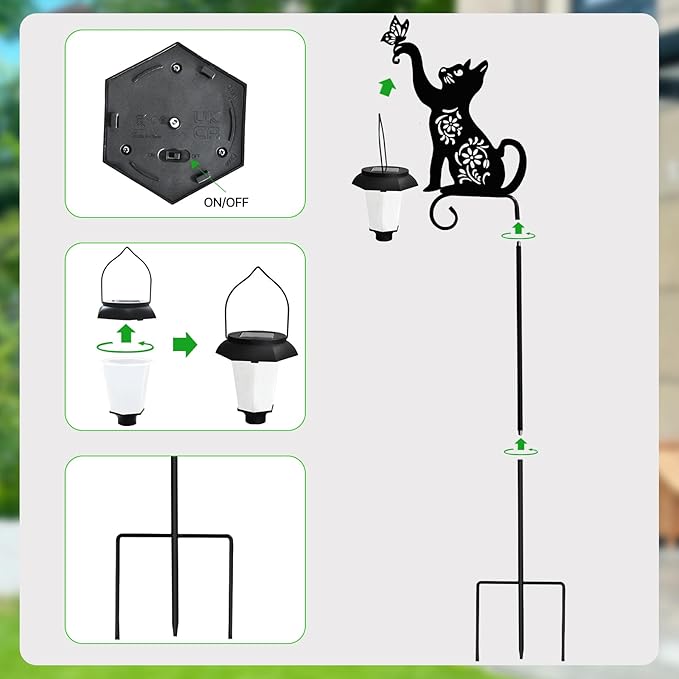 Cat Solar Lights Outdoor Garden Decoration, Cat Garden Statues, Outdoor Metal Decorative Stakes with Solar Lantern | Lumora